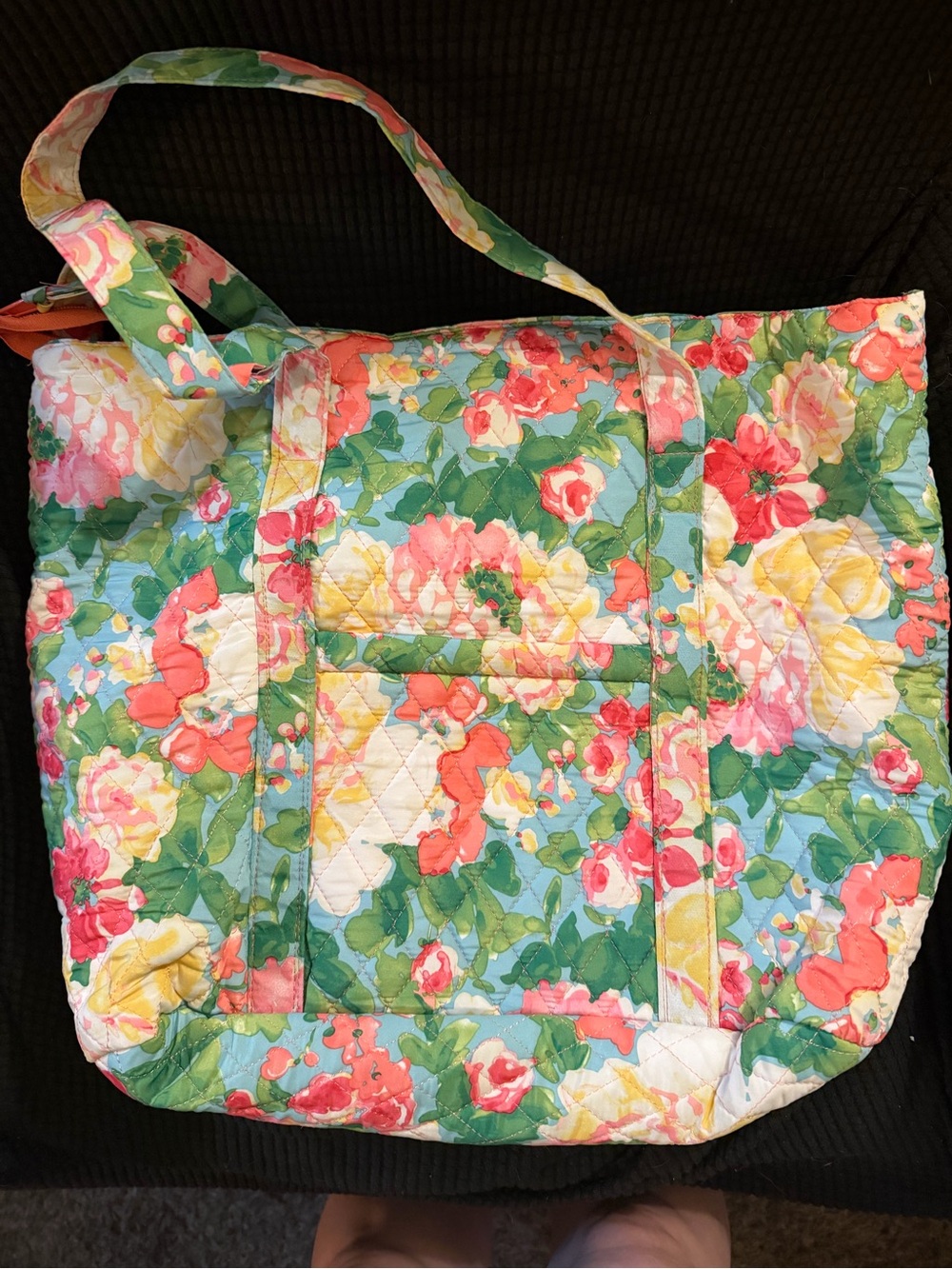 Waverly Floral Quilted Tote in Green, Pink, Yellow - Picture 2 of 5